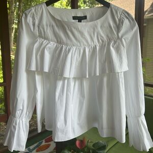 Banana Republic White Long Sleeve Ruffle Blouse, Size S